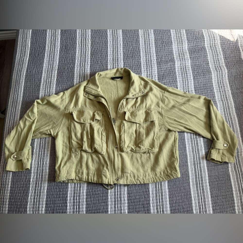 Blank NYC Light Olive Linen Bomber